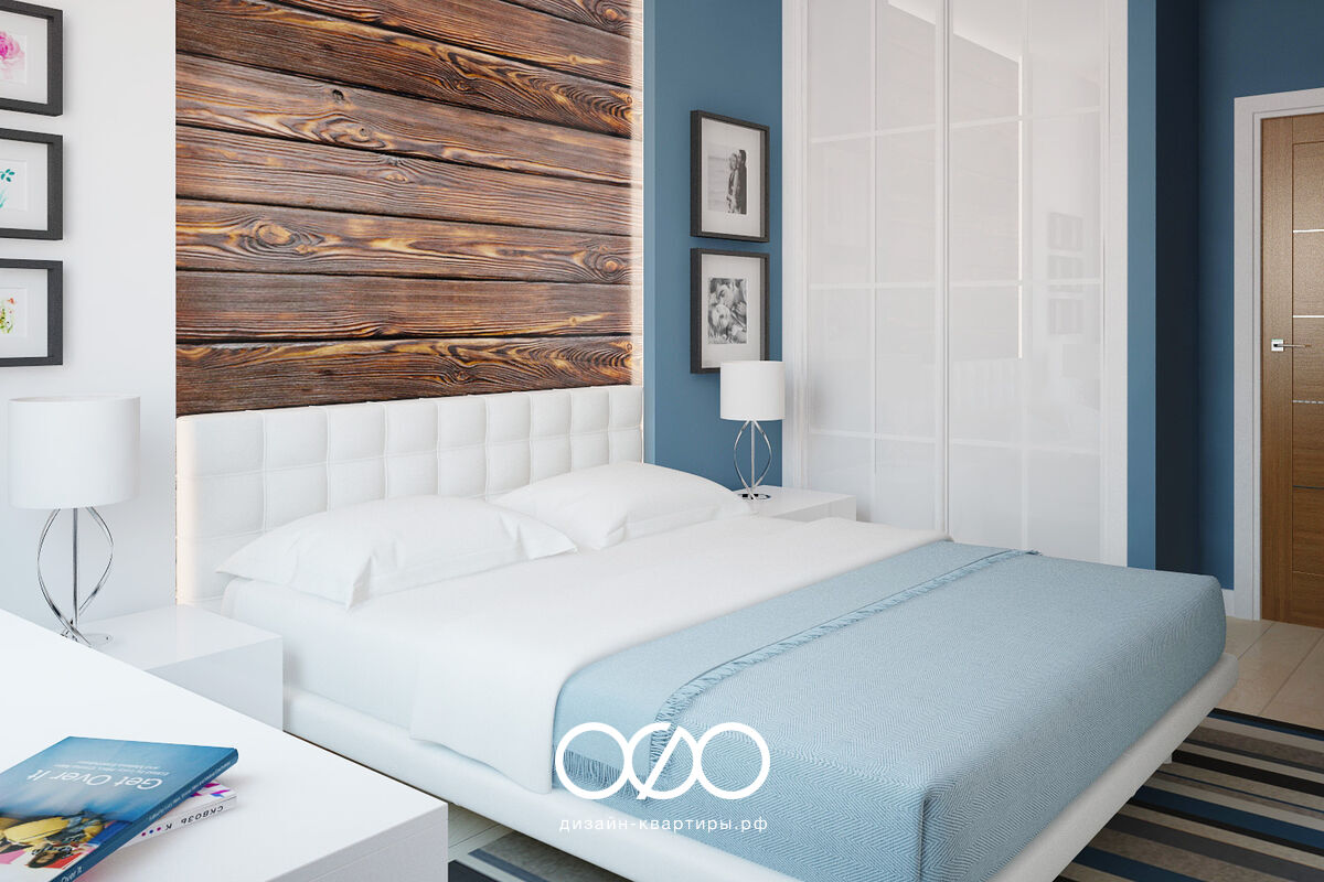 Дизайн бело-синей спальни